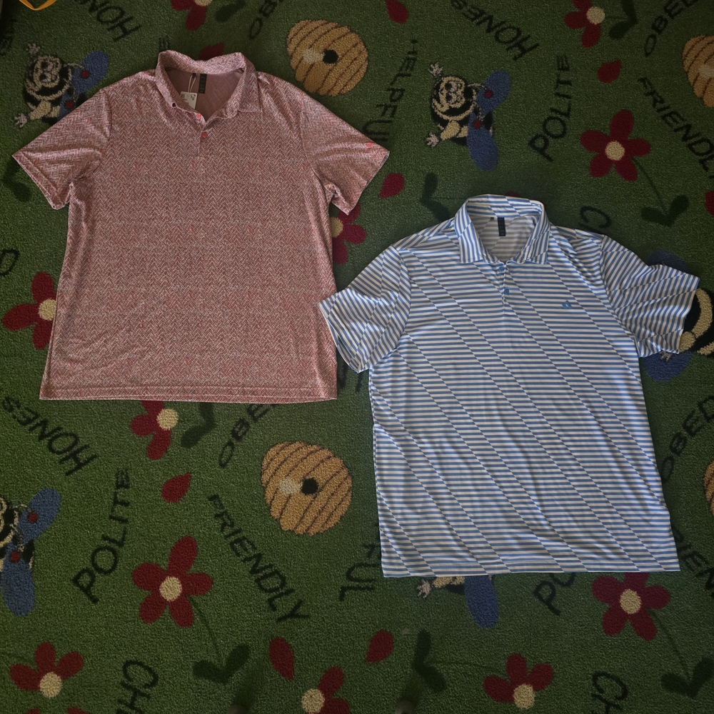 adidas Red Patterned and Blue Striped Polo Shirts